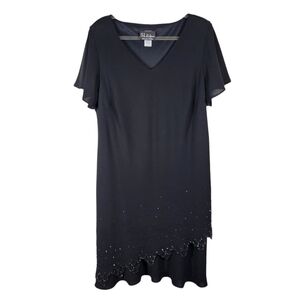 S.L. FASHIONS BEADED FLUTTER SLEEVE DRESS